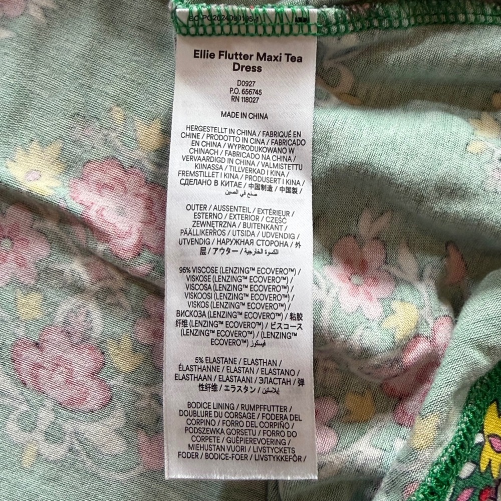 Boden Ellie Flutter Maxi Tea Dress Green Floral Pink Trim D0927 US 2R UK 6R - Picture 6 of 8